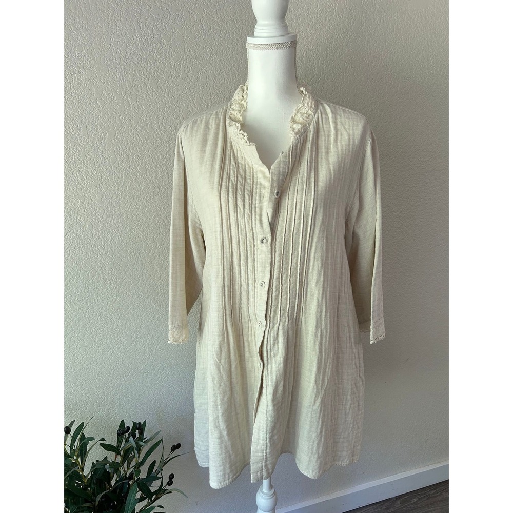 French Countryside Cotton Gauze Tunic | Cottagecore Lace Blouse L